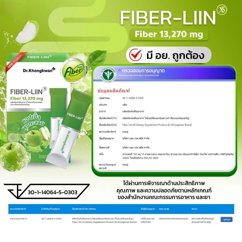 Fiber-lin Dr.Khongkwanไฟเบอร์ ลิน ดร.ของขวัญ 1 กล่องมี 10 ซอง